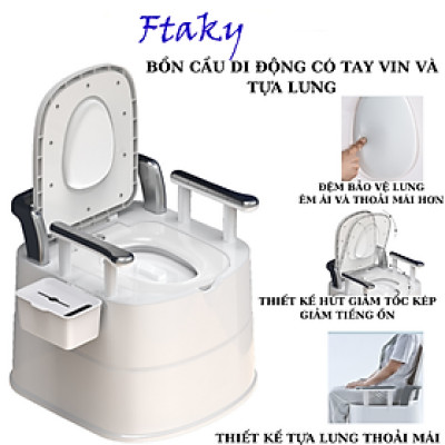 Bồn cầu di động đa chức năng, Ghế Ngồi toilet Khử Mùi Tiện Dụng cho người già, bà bầu , người bệnh tiện lợi chất liệu nhựa abs cao cấp có tay vịn đệm tựa lưng