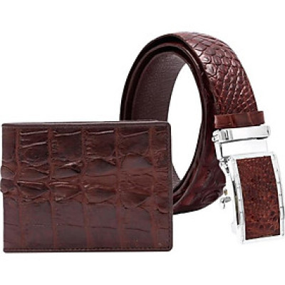 Bộ Ví & Thắt Lưng Nam Da Cá Sấu Gai Đuôi Huy Hoàng HT2208-HT4211 (23 x 11,5 cm) - Nâu Đỏ