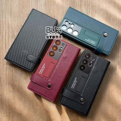 Bao Da Cao Cấp Cho Samsung Galaxy S25 Ultra / S24 Ultra Có Giá Đỡ , Ngăn Để Thẻ , Quai Gài , Bảo Vệ Camera