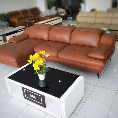 Bộ Sô Pha 50% Da Bò Nhập Italia_Đầu Bật_Màu Nâu_Kích Thước 2800 x 1700