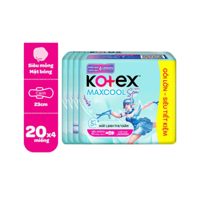 Combo 4 gói băng vệ sinh Kotex Maxcool French Spa Siêu mỏng cánh 23cm(20M/gói)