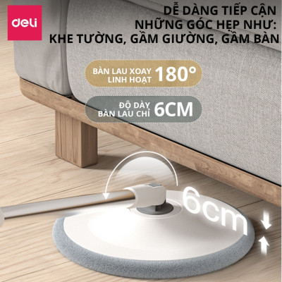 Bộ Cây Lau Nhà Tách Nước Bẩn Deli Gập 90 Độ Có Thùng Lau Nhà Tự Vắt Thông Minh, Chổi Lau Nhà 360 Độ