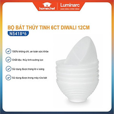 Bộ 6 bát (chén) ăn cơm thủy tinh Luminarc Harena 12cm N5418*6, dùng lò vi sóng, máy rửa bát | Hàng chính hãng