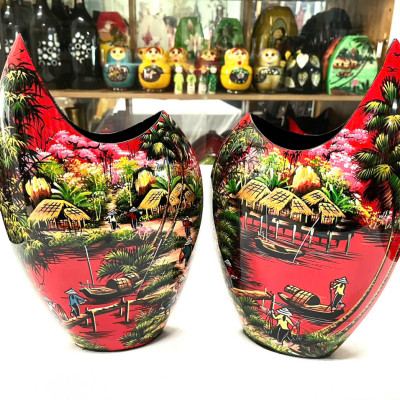 Bình hoa sơn mài cao cấp bình miệng cá với nhiều hoa văn khác nhau thích hợp cắm hoa, trang trí, làm quà tặng,....