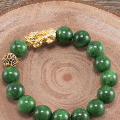 Vòng Tay Nam Đá  Cẩm Thạch Phối Tỳ Hưu Bạc Mạ Vàng 24K Ngọc Quý Gemstones