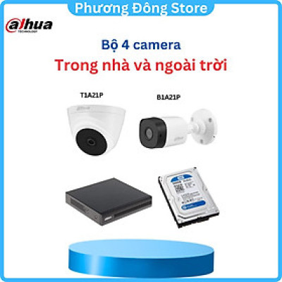 Trọn bộ 4 camera DAHUA  Full HD 1080p + ổ cứng HDD 500G đi kèm dây tùy chọn - Hàng chính hãng