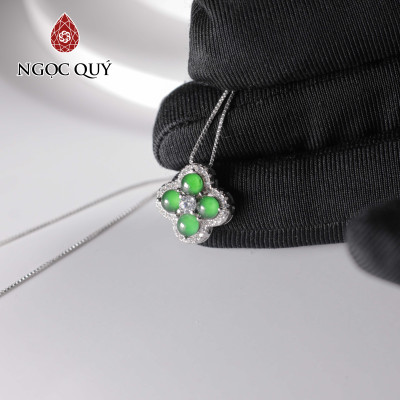 Dây chuyền bạc hình cỏ 4 lá đá phỉ thúy băng lục đế vương type A - Ngọc Quý Gemstones