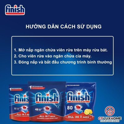 Viên rửa chén bát Finish All In One Max loại 22 viên, 48 viên, 80 viên 