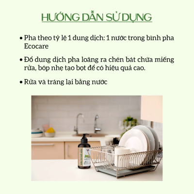 Nước Rửa Chén Hữu Cơ ECOCARE 2L Chiết Xuất Bồ Hòn Và Tinh Dầu Sả Chanh, Quế, Cam, Chanh Gừng Bảo Vệ Da Tay, An Toàn Cho Trẻ Nhỏ