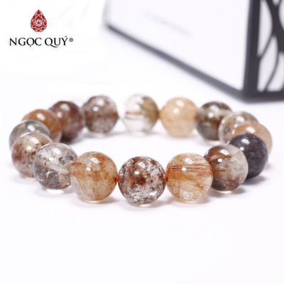 Vòng tay trơn đá thạch anh tóc đa sắc size hạt 12mm - Ngọc Quý Gemstones