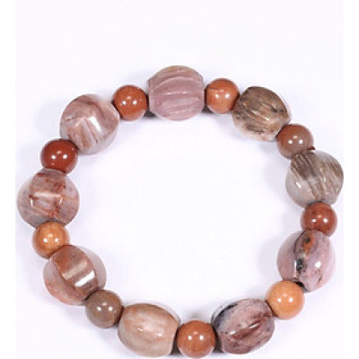 Vòng tay gỗ hóa thạch hạt lục giác viên đá 12x12.5mm mệnh hỏa, mộc - Ngọc Quý Gemstones