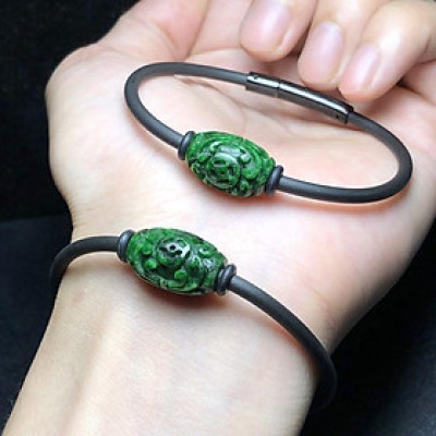 Vòng Tay Lu Thống Ngoc-Xanh-Sơn-Thuỷ dáng tròn/Cầu Tài Lộc, Công Việc Hanh Thông Thuận Lợi/ Hợp tất cả các mệnh