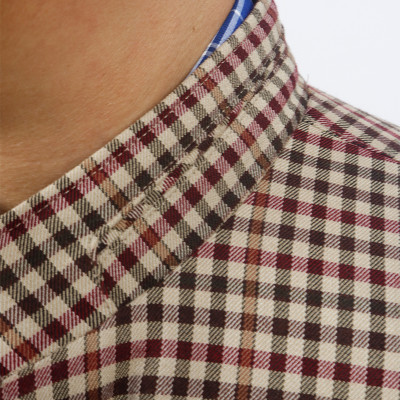 Áo Jacket nam 2 lớp cổ trụ Novelty Casual xanh caro nhỏ màu nâu NJKMCNMT3B2305242