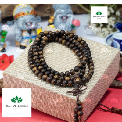Vòng Tay Trầm Hương 108 Hạt 6 7 8 mm Trầm Sánh Chìm Việt - Chuỗi Tràng Hạt Cao Cấp - Vòng Phong Thủy