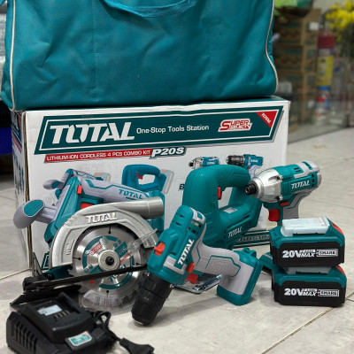 BỘ COMBO 4 MÁY GỒM CƯA ĐĨA TRÒN , CƯA LỌNG , SIẾT VÍT VÀ KHOAN DÙNG PIN LITHIUM 20V (2 pin 4Ah và 1 sạc) TOTAL TCKLI20104 - HÀNG CHÍNH HÃNG