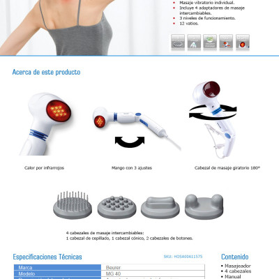 Combo Máy Massage Cầm Tay Có Đèn Hồng Ngoại Beurer MG40 + Nhiệt Kế Điện Tử Đầu Mềm Medilife ( hình thú ngẫu nhiên )