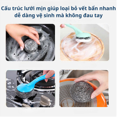 Set 8 Món Rửa Bát, Bùi Nhùi, Mút Rửa Chén, Đĩa Tạo Bọt, Cước Chà Xoong Nồi Có Tay Cầm Chà Bồn Rửa