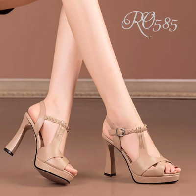 Giày sandal nữ đẹp cao gót 9 phân hàng hiệu rosata màu nâu hở mũi ro585