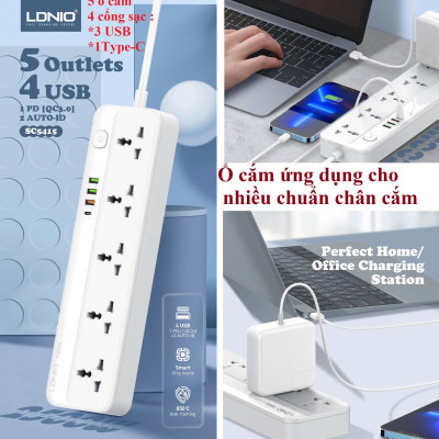Ổ cắm đa năng 2500W tích hợp sạc nhanh PD20W QC18W LDNIO SC5415 _ hàng chính hãng