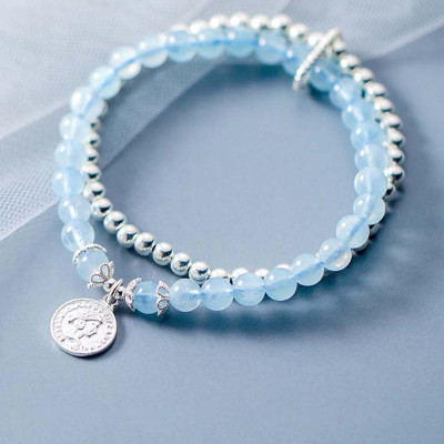 Vòng 2 line đá Aquamarine phối bi bạc mệnh thủy, mộc - Ngọc Quý Gemstones
