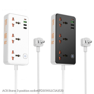 Ổ cắm điện đa năng cao cấp dây đồng chịu tải 2500W, sạc nhanh PD 30W cổng typeC + QC18W có 3*USB và 1*Type-C , dây dài 1.5m - Hàng nhập khẩu