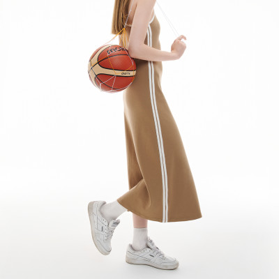 DOTTIE - Đầm midi phối viền - Nâu - D0540