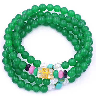 Vòng chuỗi 108 hạt đá thạch anh xanh lá charm lục tự chân ngôn - hạt 8 ly ( size lớn ), vòng chuỗi niệm Phật, vòng chuỗi đeo tay