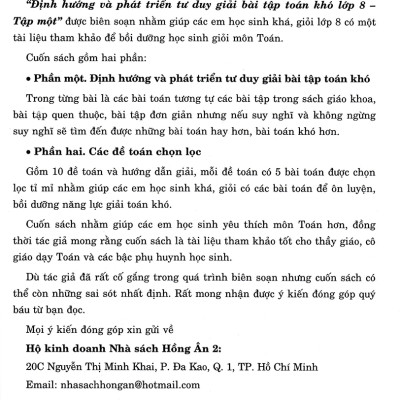 Định Hướng Và Phát Triển Tư Duy Giải Bài Tập Toán Khó Lớp 8 - Tập 1 (Dùng Chung Cho Các Bộ SGK Hiện Hành) _HA