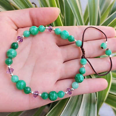 Vòng tay Nữ phong thủy đá cẩm thạch xanh mix đá thạch anh tím cắt giác cao cấp