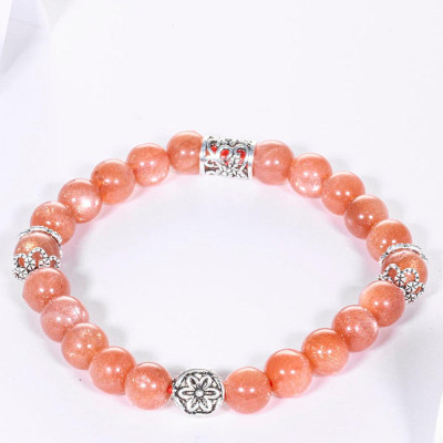 Vòng tay đá mặt trời mix charm hoa bạc hạt đá 6.5mm hỏa, thổ - Ngọc Quý Gemstones