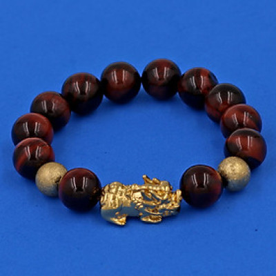 Vòng tay chuỗi hạt đá mắt hổ đỏ đen 12 ly cẩn tỳ hưu TH83