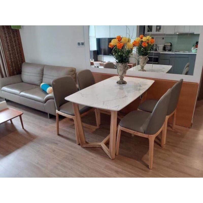 BỘ BÀN ĂN MẶT ĐÁ, 4 GHẾ BỌC DA HÀNG KỸ