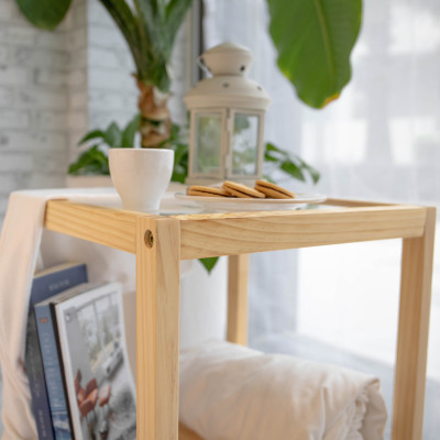 KỆ GƯƠNG GỖ ĐẦU GIƯỜNG MÀU GỖ - GLASS SHELF NATURAL