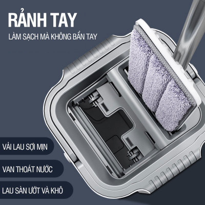 Bộ lau nhà Plus 2 ngăn tự vắt, cây lau nhà xoay 360 độ giúp lau sàn làm sạch