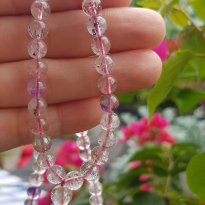 Vòng chuỗi đeo cổ Đá Super Seven tự nhiên kiểu đẹp quá Hạt 6mm lên kiểu đeo rất xinh trẻ xinh đẹp màu tím trắng bóng đẹp sang Nữ đeo may mắn phối đồ lên rất là đẹp ạ