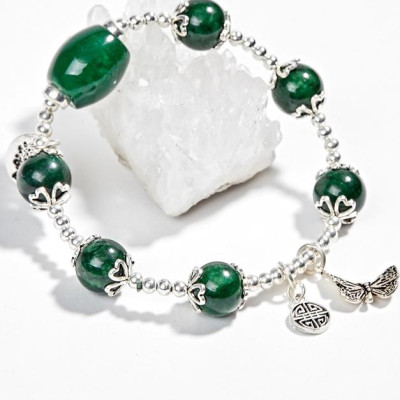 Vòng Đá Cẩm Thạch Sơn Thủy Phối Lu Thống & Charm Hoa Sen 10mm Ngọc Quý Gemstones