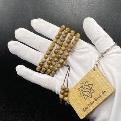 Vòng tay trầm hương tràng 108 hạt Tốc SƠN MỘC HƯƠNG tặng 1 mốc khóa SMH