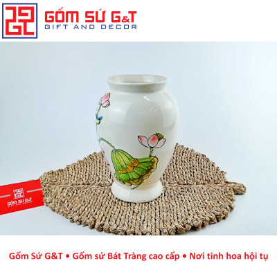 Lọ hoa dáng đùi dế vẽ sen hồng Gốm Sứ G&T
