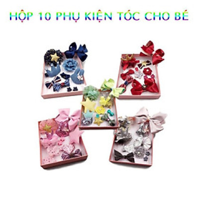 Hộp 10 Phụ Kiện Kẹp Tóc Băng Đô Cho Bé Gái Nhiều Màu Sắc