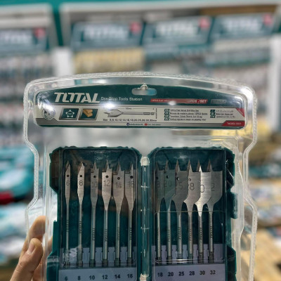 BỘ MŨI KHOAN GỖ ĐẦU DẸP 12 CHI TIẾT 6-30MM TOTAL TACSDL1201