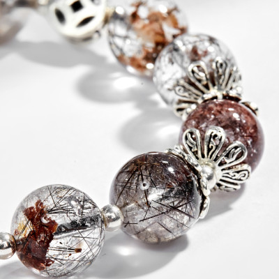 Vòng tay thạch anh ưu linh tóc đen phối charm dream catcher (8mm) Ngọc Quý Gemstones