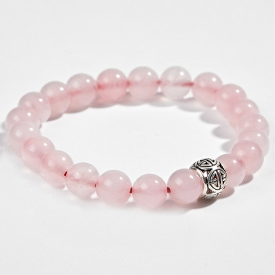 Vòng thạch anh hồng Phối Charm  bạc (8mm) Ngọc Quý Gemstones