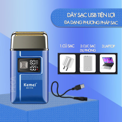 Máy cạo râu khô Kemei KM-1112 lưỡi kép điều chỉnh 2 mức tốc độ công suất mạnh có thể cạo đầu, fade trắng chân tóc - Hàng chính hãng