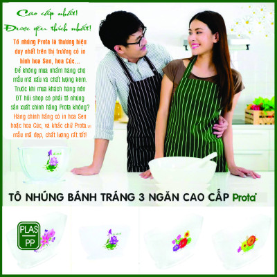 Combo 2 tô nhúng bánh tráng 3 ngăn hoa lớn Prota