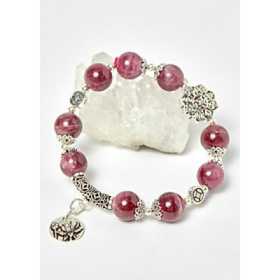 Vòng tourmaline hồng phối charm bát bảo bạc hạt 10mm , đk 52mm mệnh hỏa, thổ - Ngọc Quý Gemstones