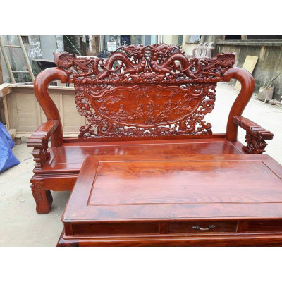 Bộ Bàn Ghế Đồng Kỵ Rồng Bát Tiên Gỗ Hương Vân