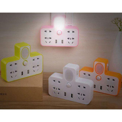 Bộ Chia Ổ Cắm Điện 3 Chấu 2 Cổng Usb, 4 Ổ Cắm Điện Tiện Lợi Có Đèn Ngủ Tiện Dụng