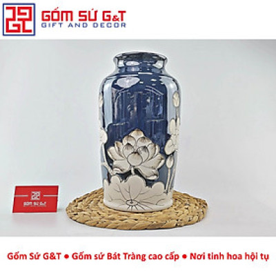 Lọ hoa men hỏa biến dáng thạp vẽ sen Gốm Sứ G&T