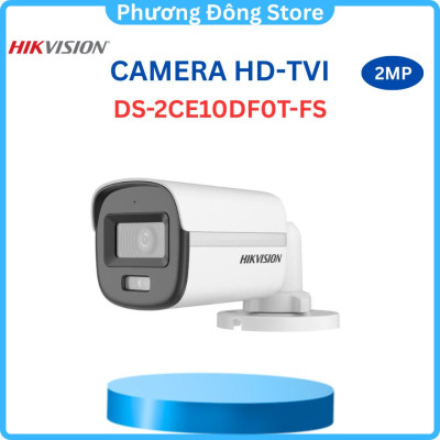 CAMERA HD-TVI ColorVu HIKVISION DS-2CE10DF0T-F 2MP 1080P, CÓ MÀU BAN ĐÊM - Hàng chính hãng