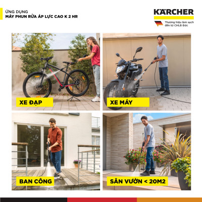(Mới 2025) Máy phun rửa áp lực cao Karcher K 2 HR - Công suất 1400W, áp lực 110 bar phù hợp rửa xe - Bảo hành 24 tháng - Hàng Chính Hãng